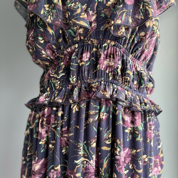 MELLODAY Floral Chiffon Midi Maxi Deep V-neck Flutter Sleeve Dress w Pockets - Picture 9 of 17